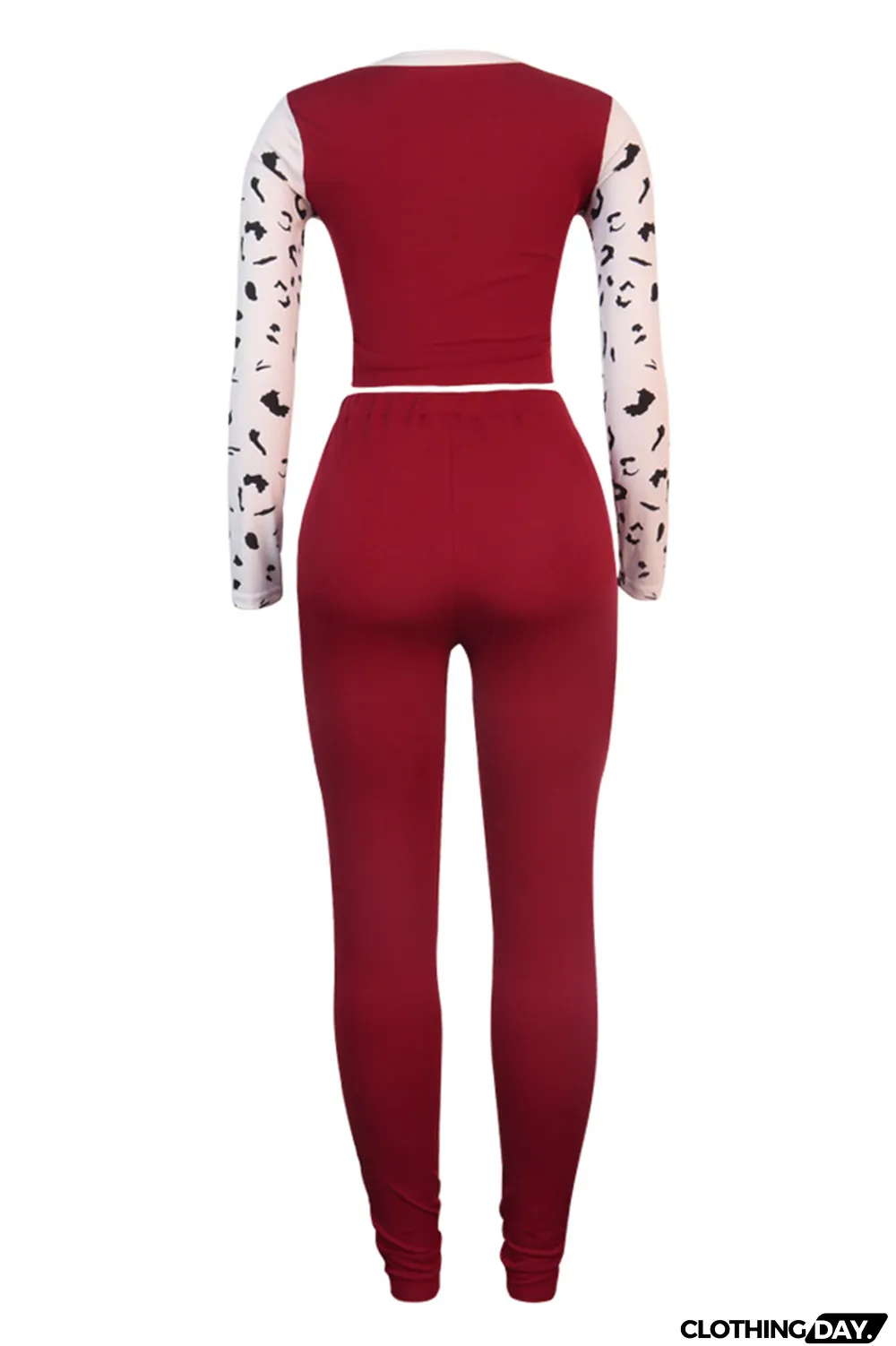 Red Fashion Casual Print Split Joint O Neck Long Sleeve Two Pieces