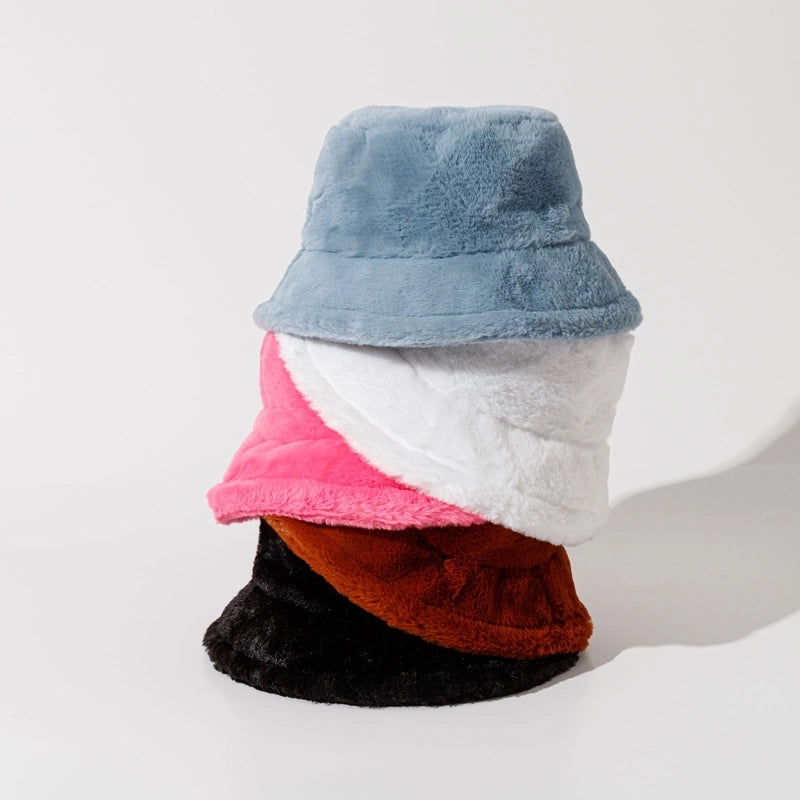 Autumn And Winter New Imitation Rabbit Fur And Velvet Fisherman Hat Women’s Thickened Warm Basin Hat Fashionable Bucket Hat Candy Color