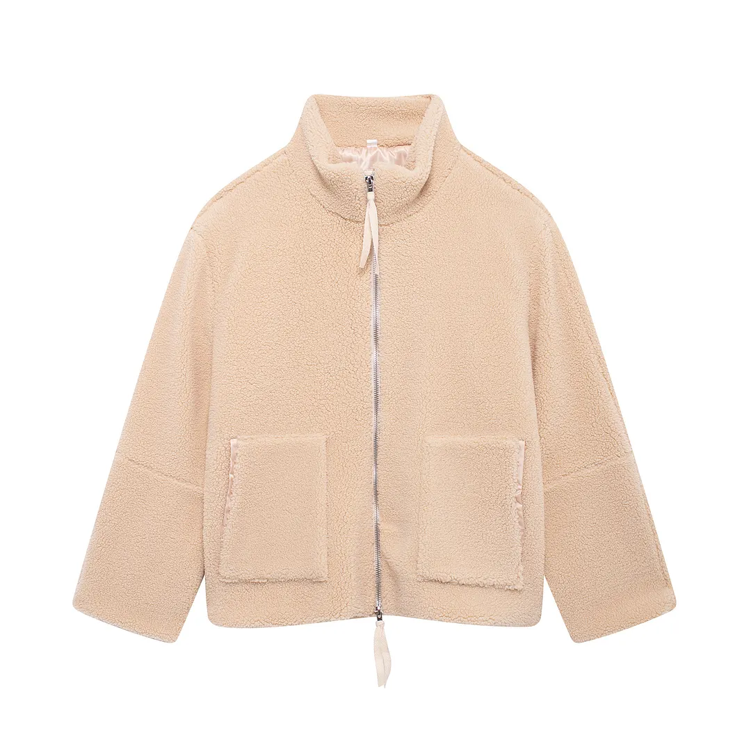 Nigikala Nigikala Autumn And Winter New Women's Pure Color Lazy Lamb Hair High Collar Hair Coat A65002