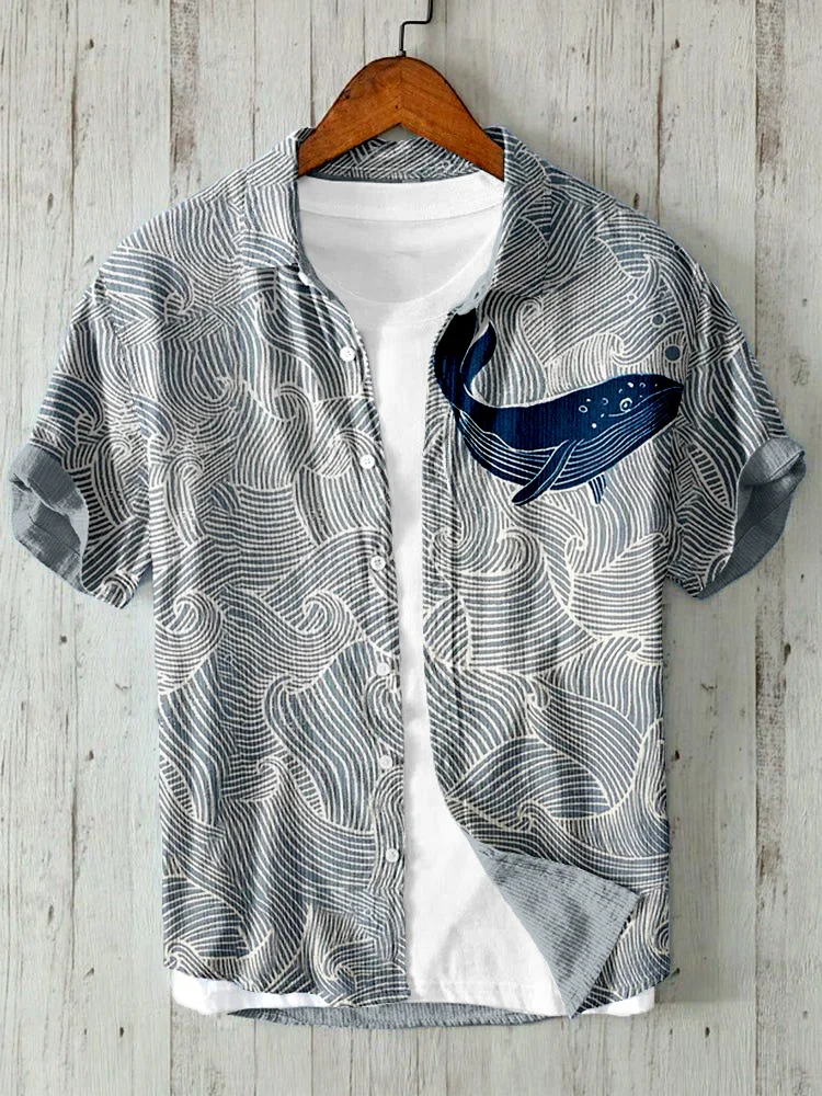 Whale & Waves Lino Art Linen Blend Cozy Shirt