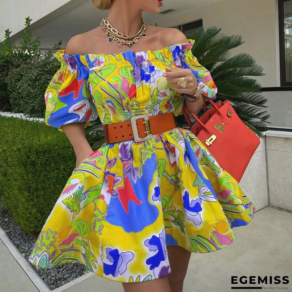 Sexy Fashion Collar Waist Print Dress | EGEMISS