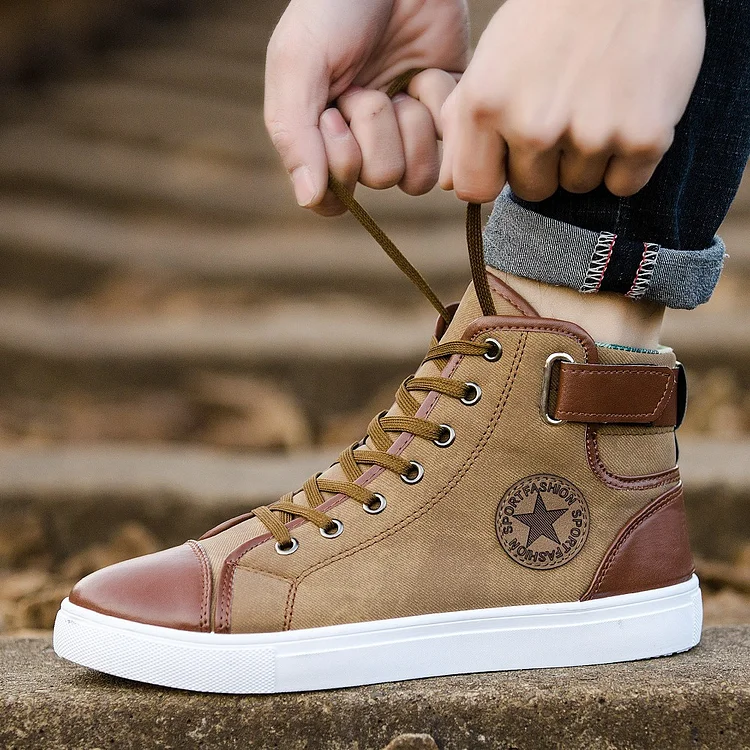 Leather denim stitching men's shoes Simple casual shoes