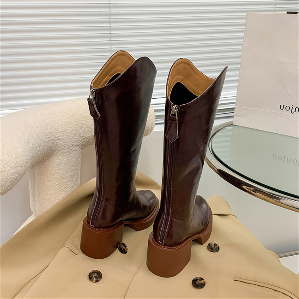 70mm Women Fashion Block Heel Zipper Boots-vocosishoes