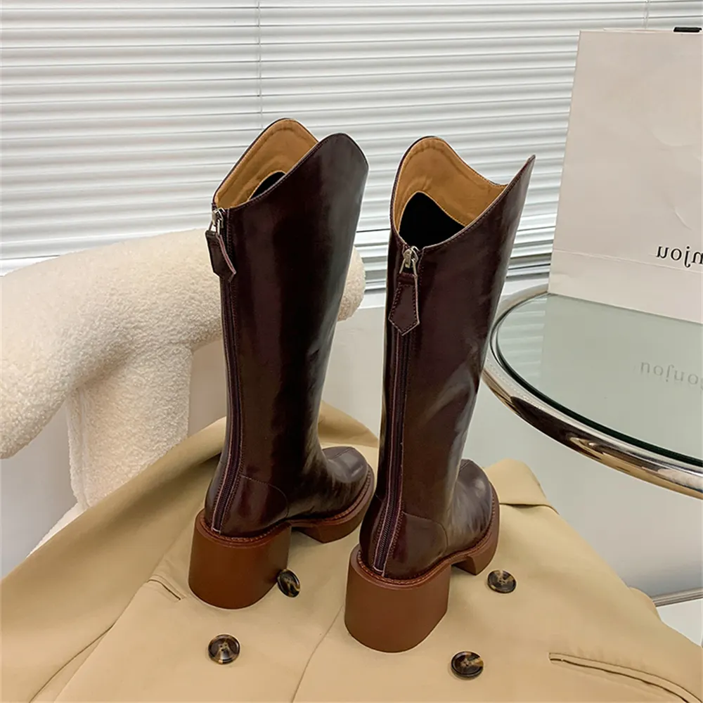 70mm Women Fashion Block Heel Zipper Boots-vocosishoes