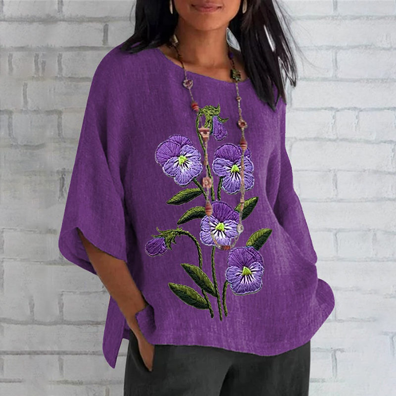 Comstylish Women's Purple Flower Casual Top