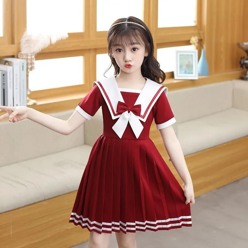 Girls Lolita Dress College Sailo Style Bow Causal Wedding Party Birthday Costume Princess Flower Girls Dress Kids Tutu Dress