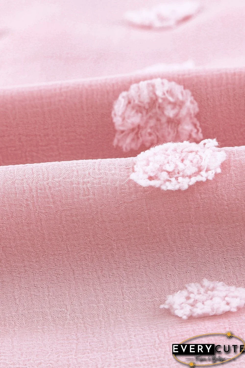 Pink Swiss Dot Buttoned Pocket Long Sleeve Shirt