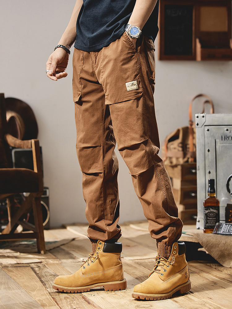 Edubridgesmart Summer Light&Thin Cargo Pants Men Workwear Multi-Pockets Fashion Drawstring Breathable Cotton Baggy Joggers Male Casual Trousers