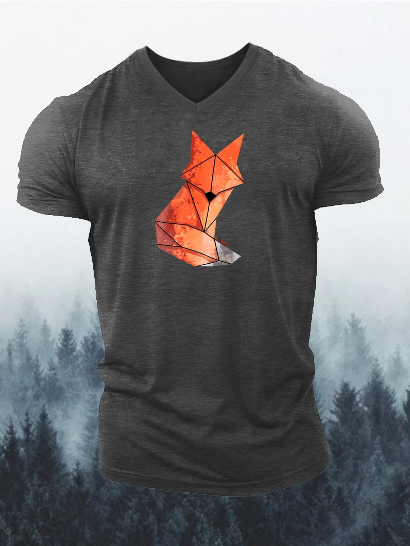 Geometric Fox Printed Men's V-Neck T-Shirt in  mildstyles