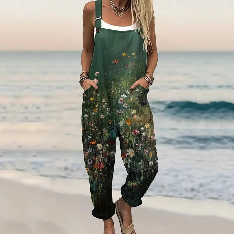 Simpfit Lässiger Jumpsuit für Damen mit Vintage-Blumen-Kunstdruck