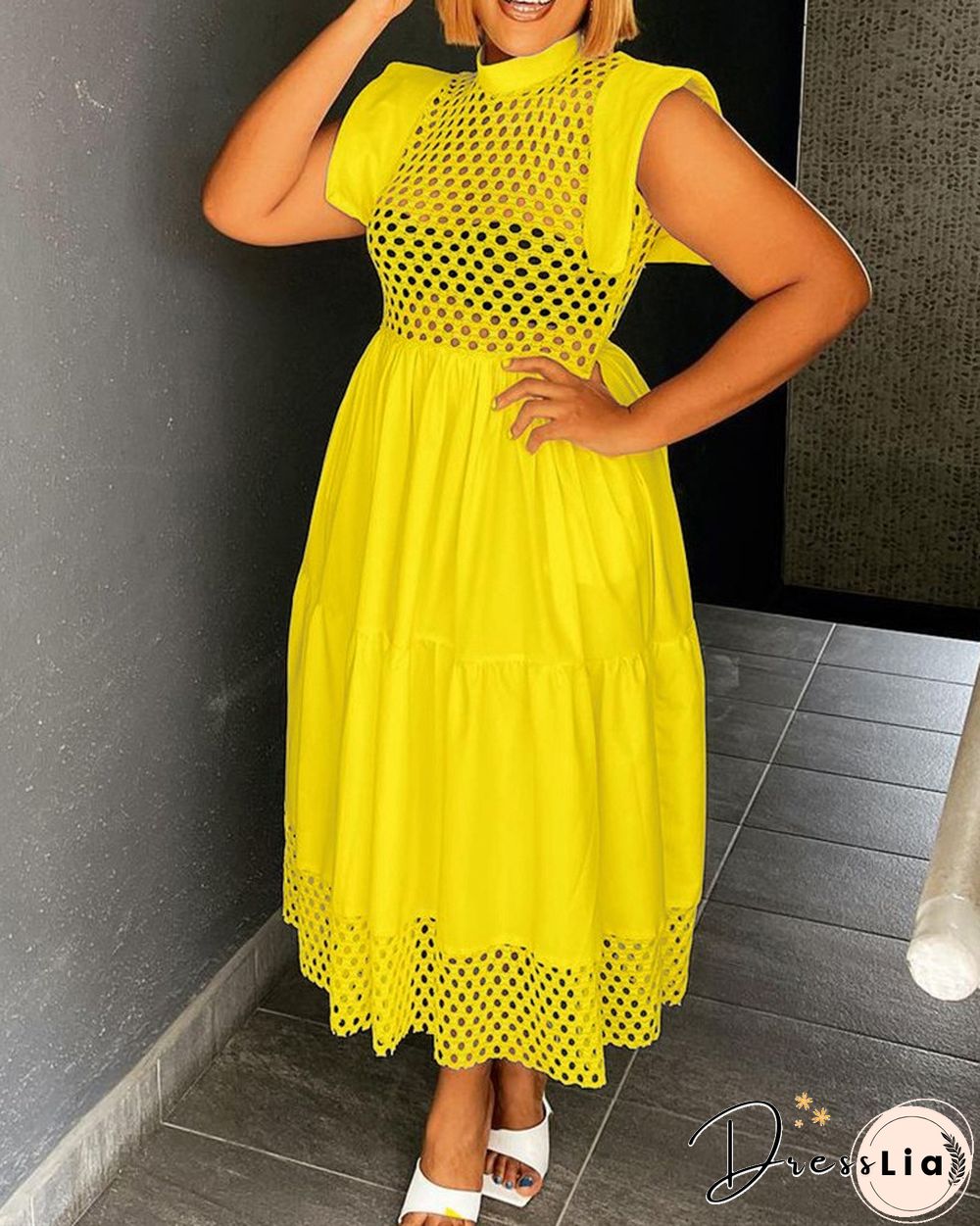 Plus Size Hollow Out Ruched Casual Maxi Dress