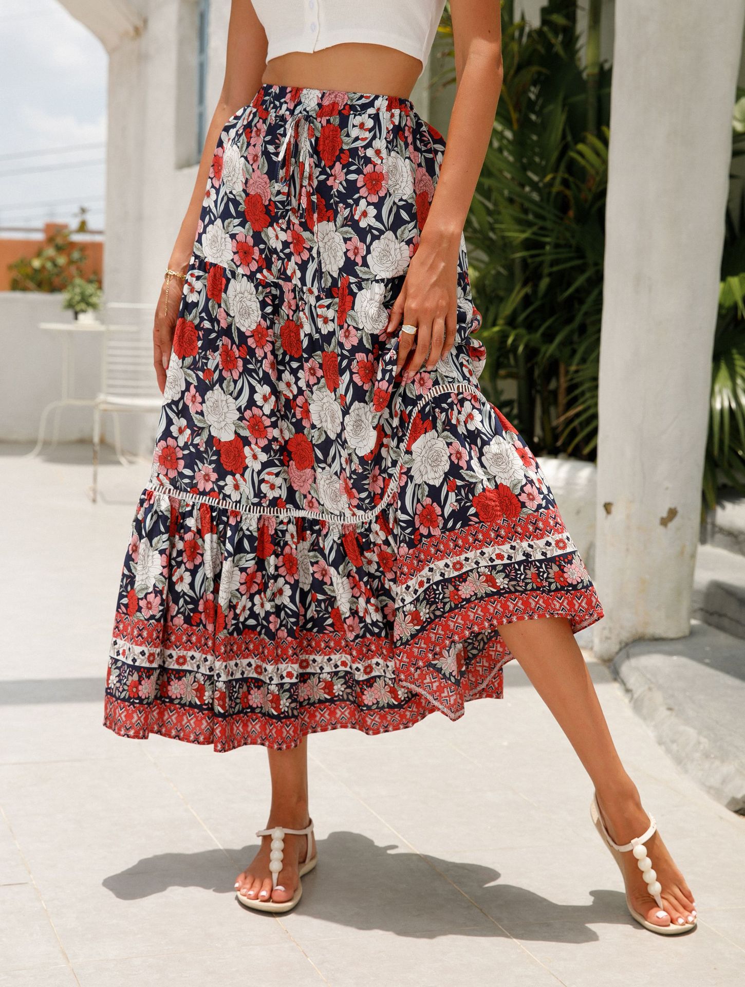 New Boho Floral Patchwork A-Line Casual Beach Skirts