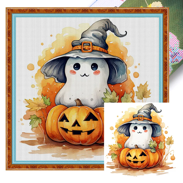 【Huacan Brand】Halloween Pumpkins And Imps 18CT Stamped Cross Stitch 25*25CM