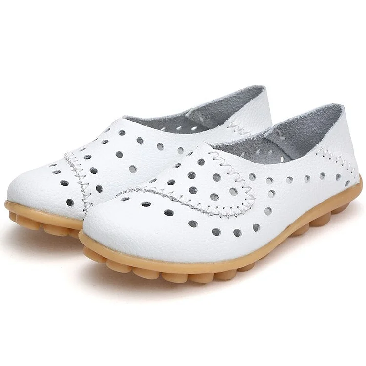 Women's Sneakers Summer Fashion Casual Shoes Slip-On Small Hole Breathable Leather Sewing Falt Shoes For Women Zapatos QueenFunky