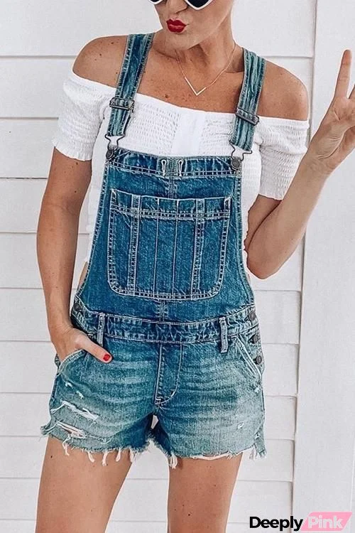 Ripped Shorts Denim Romper