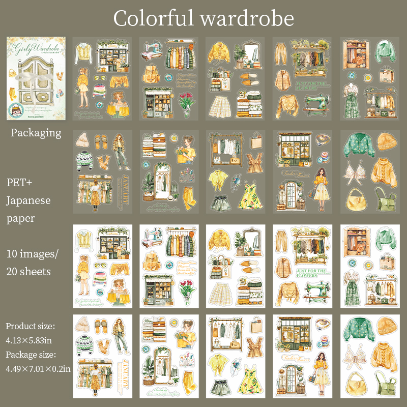 Sticker Book - Girly Wardrobe Series Vintage Character Clothing Landscape 