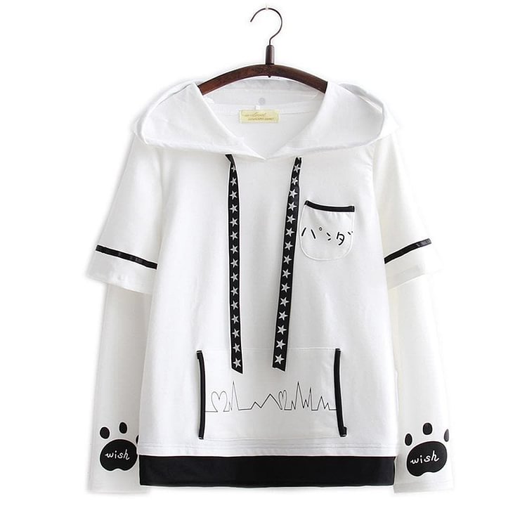 White Kawaii Panda Long Sleeves Hoodie Shirt SP1711005