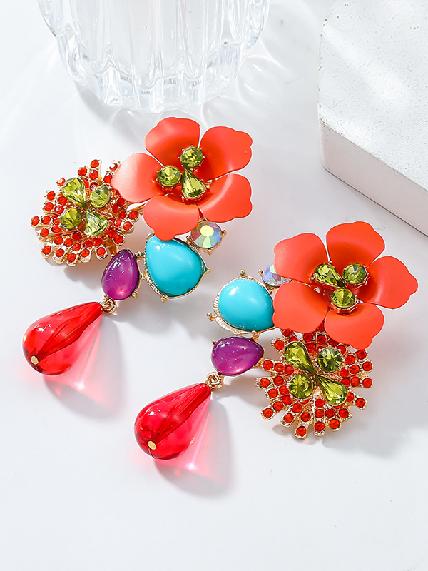 Flower Shape Drop Earrings ORANGE-One_size