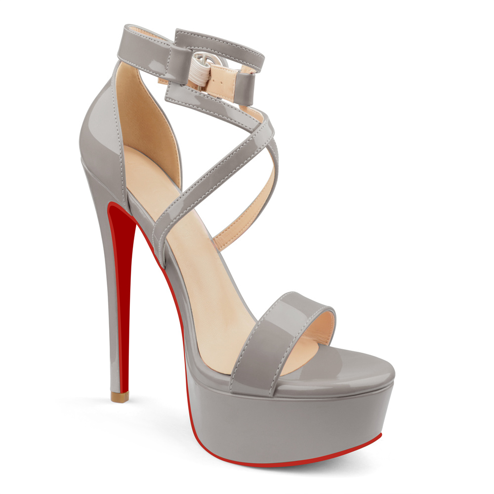 150mm Women's Red Bottom Open Toe Platform Sandals Ankle Strap High Heel Patent  Summer Party Wedding Shoes-MERUMOTE