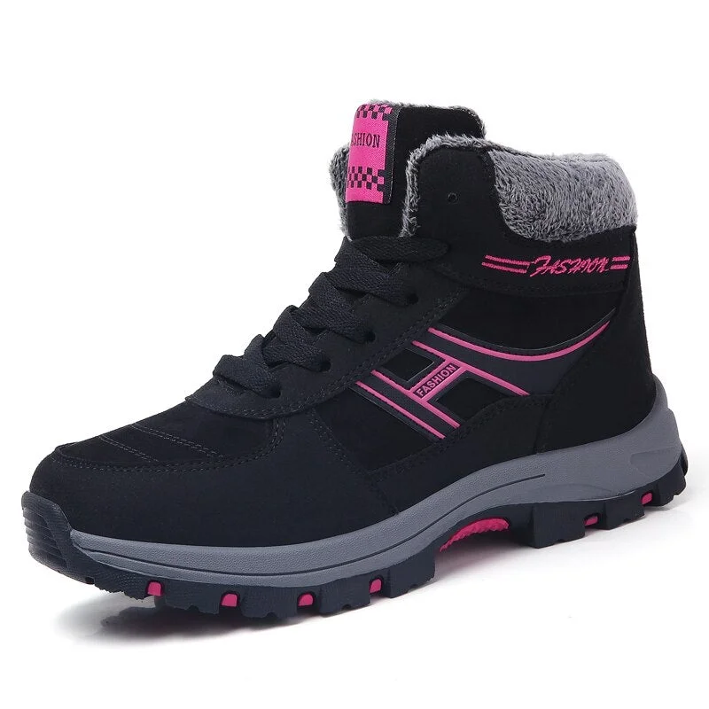 Black Winter Hiking Boots Women Keep Warm Low Heels Non-Slip Outdoor Trekking Shoes Girl Outdoor Solid Classic Climbing Boots