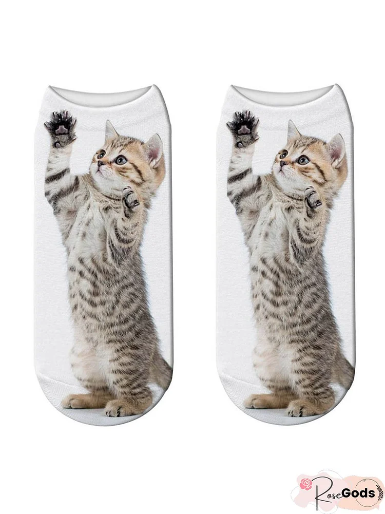 Cotton Knit Cat Pattern Socks