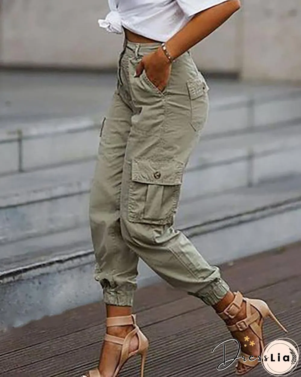 Plain Pockets Design Cargo Pants P14012