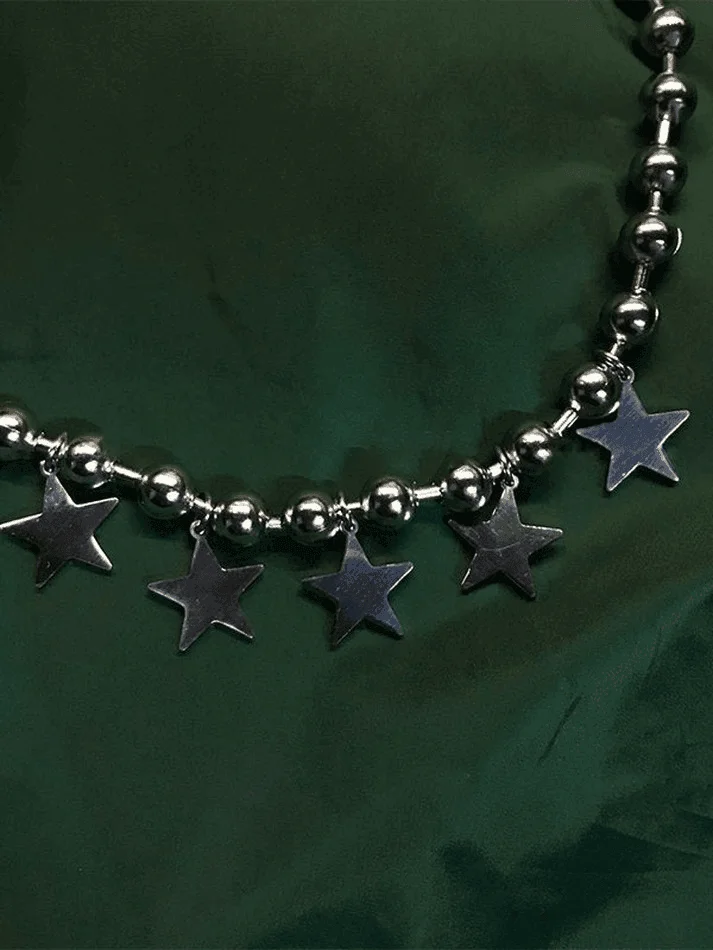 Brownm Star Charm Punk Beads Necklace