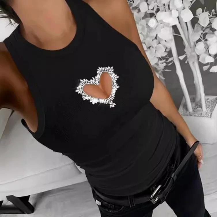 Wongn Wongn Women's Wear Temperament Elegant Solid Color Vest Heart Hollow Out Sleeveless Jacket