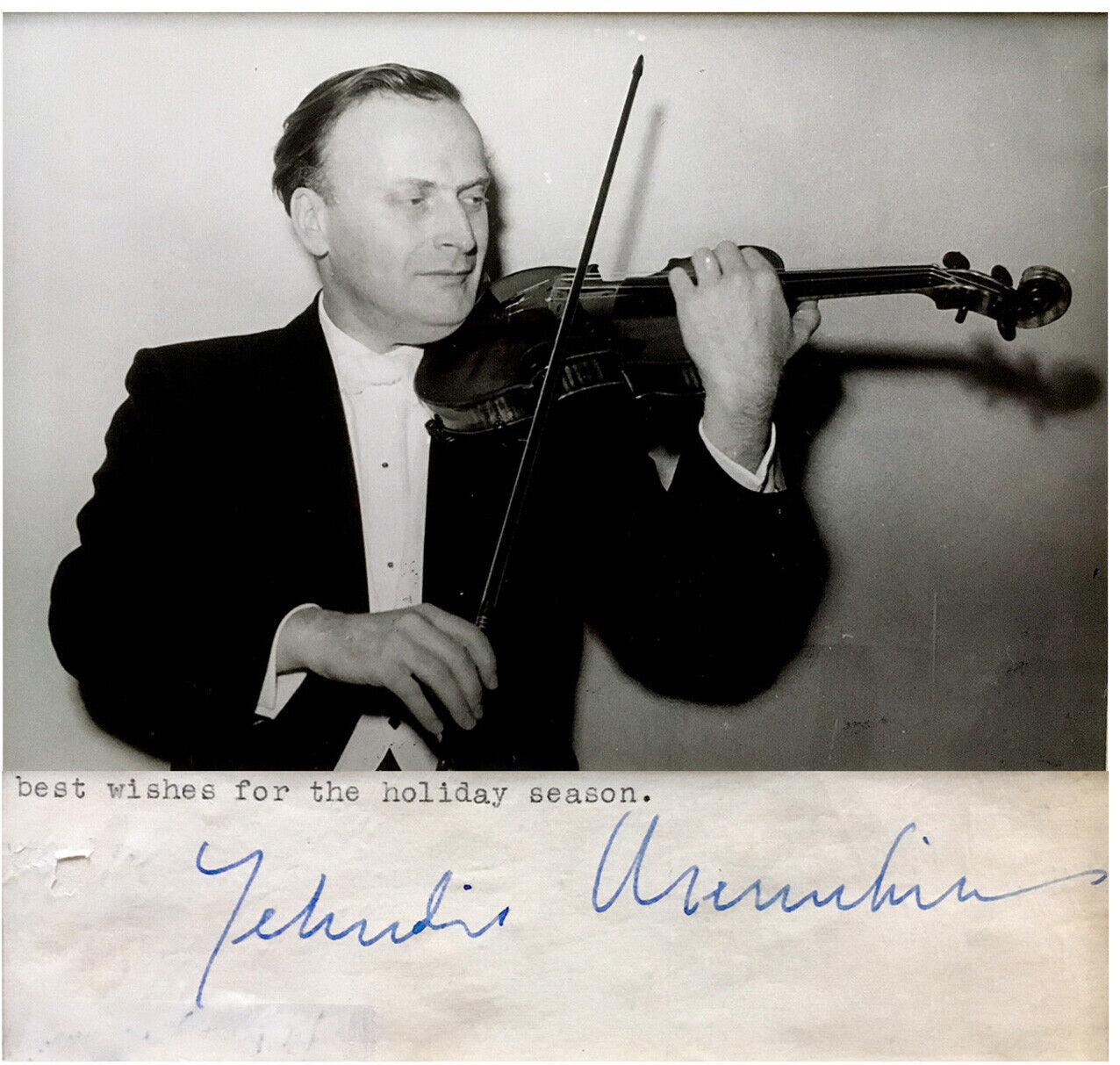 JEWISH Violinist YEHUDI MENUHIN Hand SIGNED AUTOGRAPH + REAL Photo Poster painting + MAT Violin