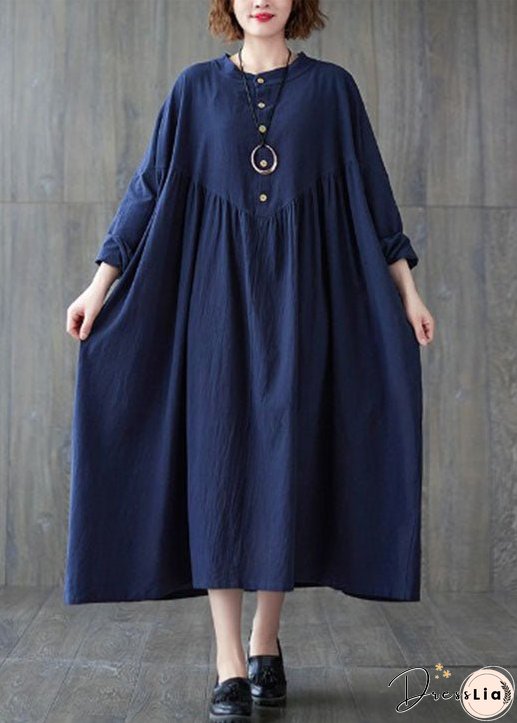 Plus Size Beautiful Blue Button Cotton Dress Spring