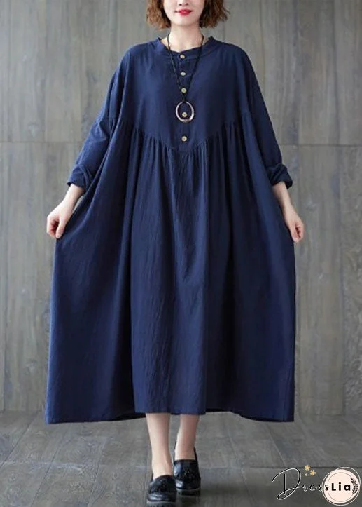 Plus Size Beautiful Blue Button Cotton Dress Spring