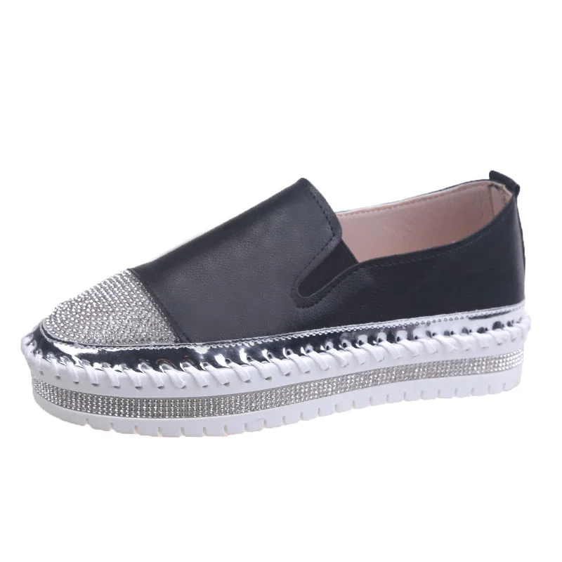 Qengg Shining Crystal Plus Size 36-43 Loafers Women Spring Summer 2020 Slip on Platform White Sneakers Shoes Woman Casual Flats