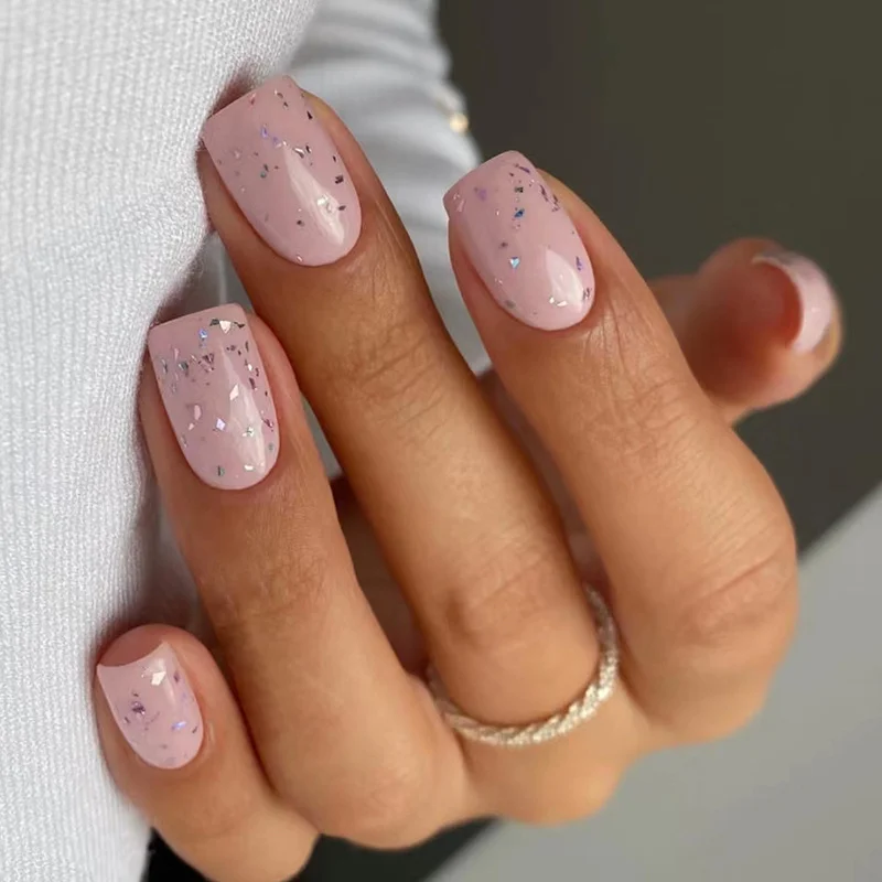 Churchf Churchf Pink Eggshell Fragments Nail Niche Fake Nails Ins Wind Wearable Cute Manicure
