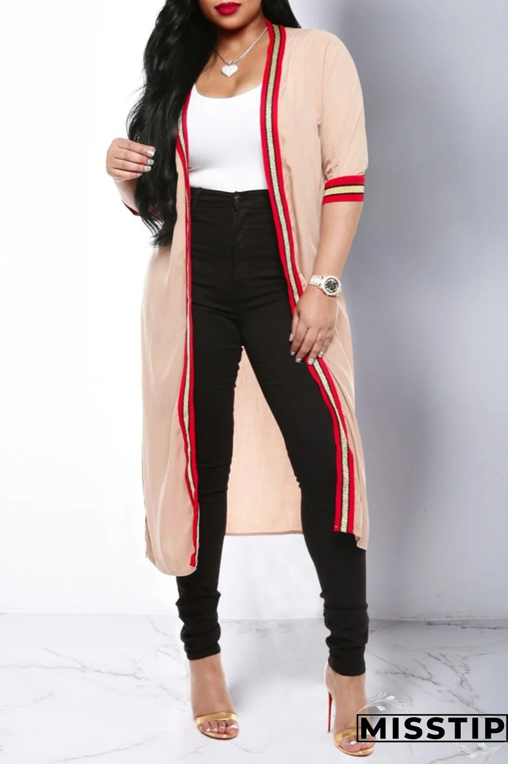 Apricot Fashion Casual Solid Patchwork Cardigan Outerwear