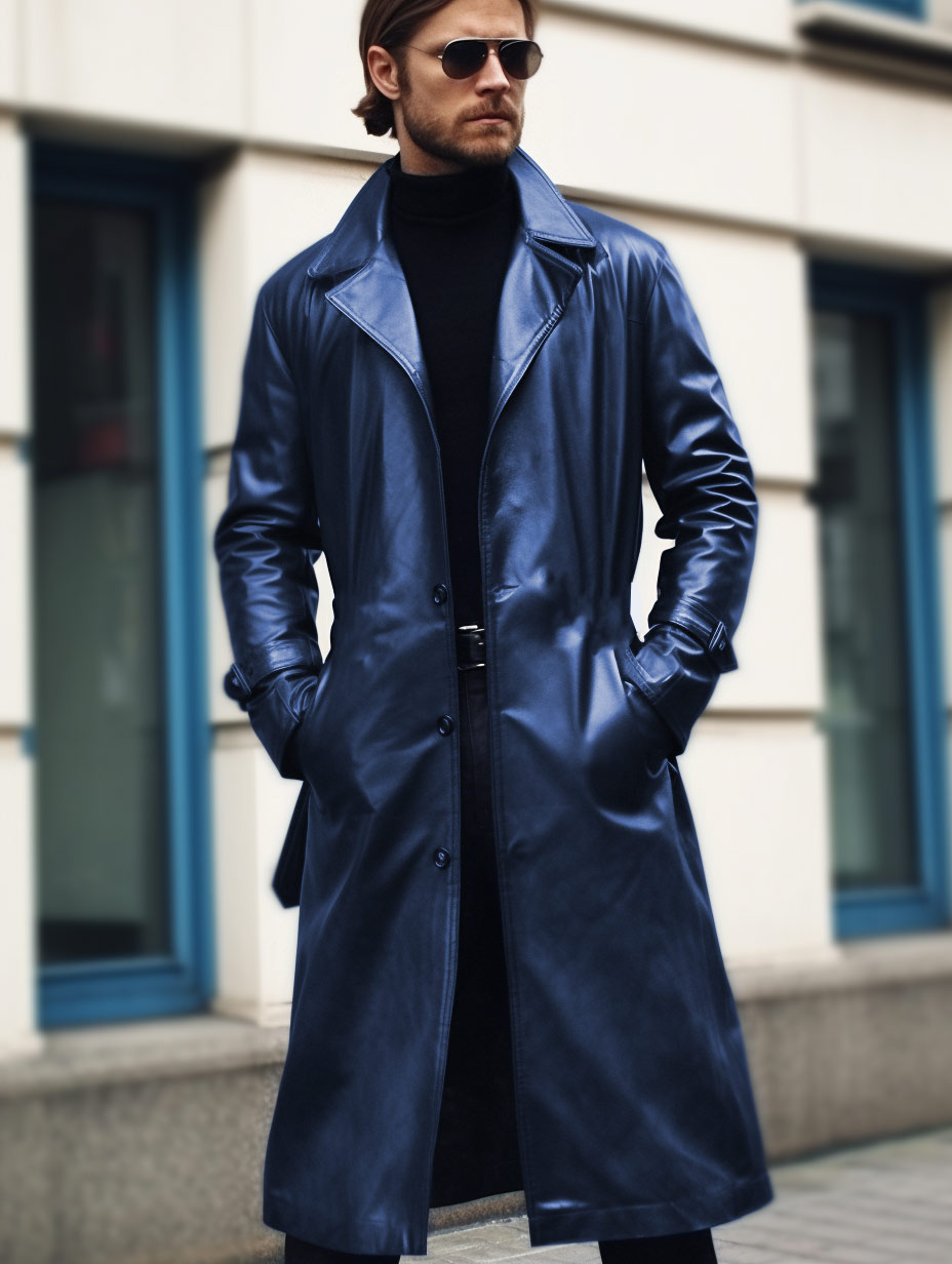 Blue Long Leather Jacket