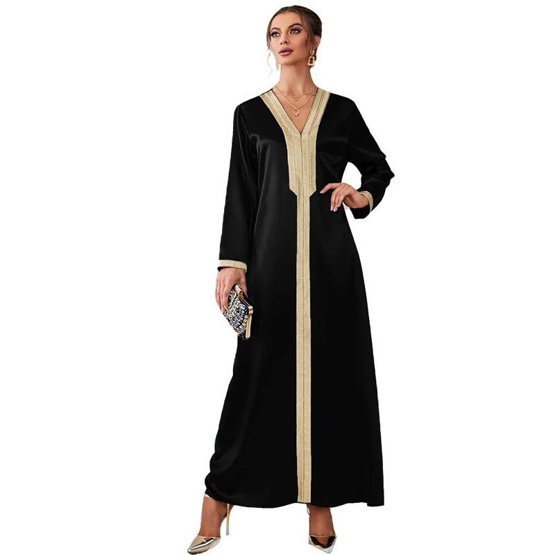 Simple Satin V Neck Solid Color Long Sleeve Party Gown | Oxredo Shop Ramadan Sale
