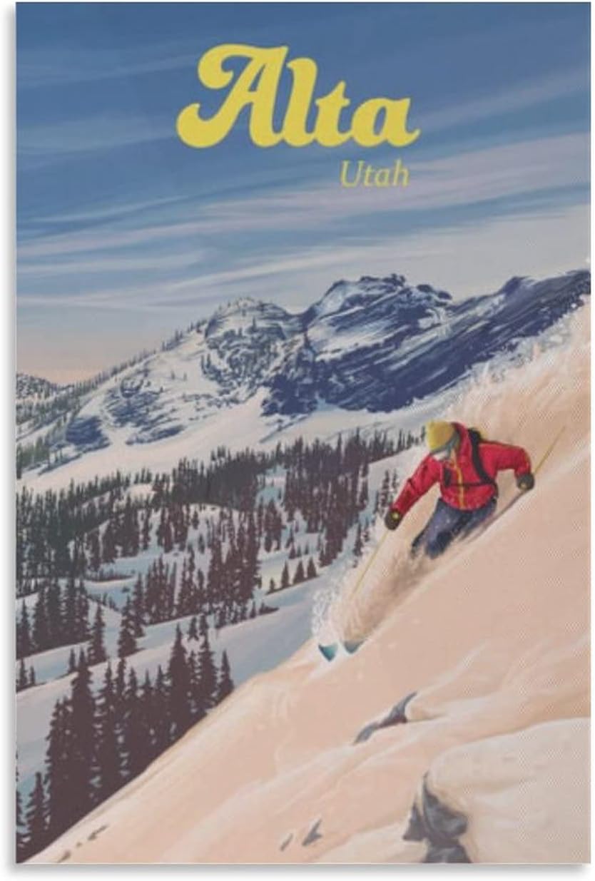 Alta Utah Vintage Alta Ski Resort Mountain Travel Posters Bedroom Decor Gift Wall Art Canvas Modern Poster Print Painting Picture Wall Office Wall Decor Home Living Room 16x24inch(40x60cm)
