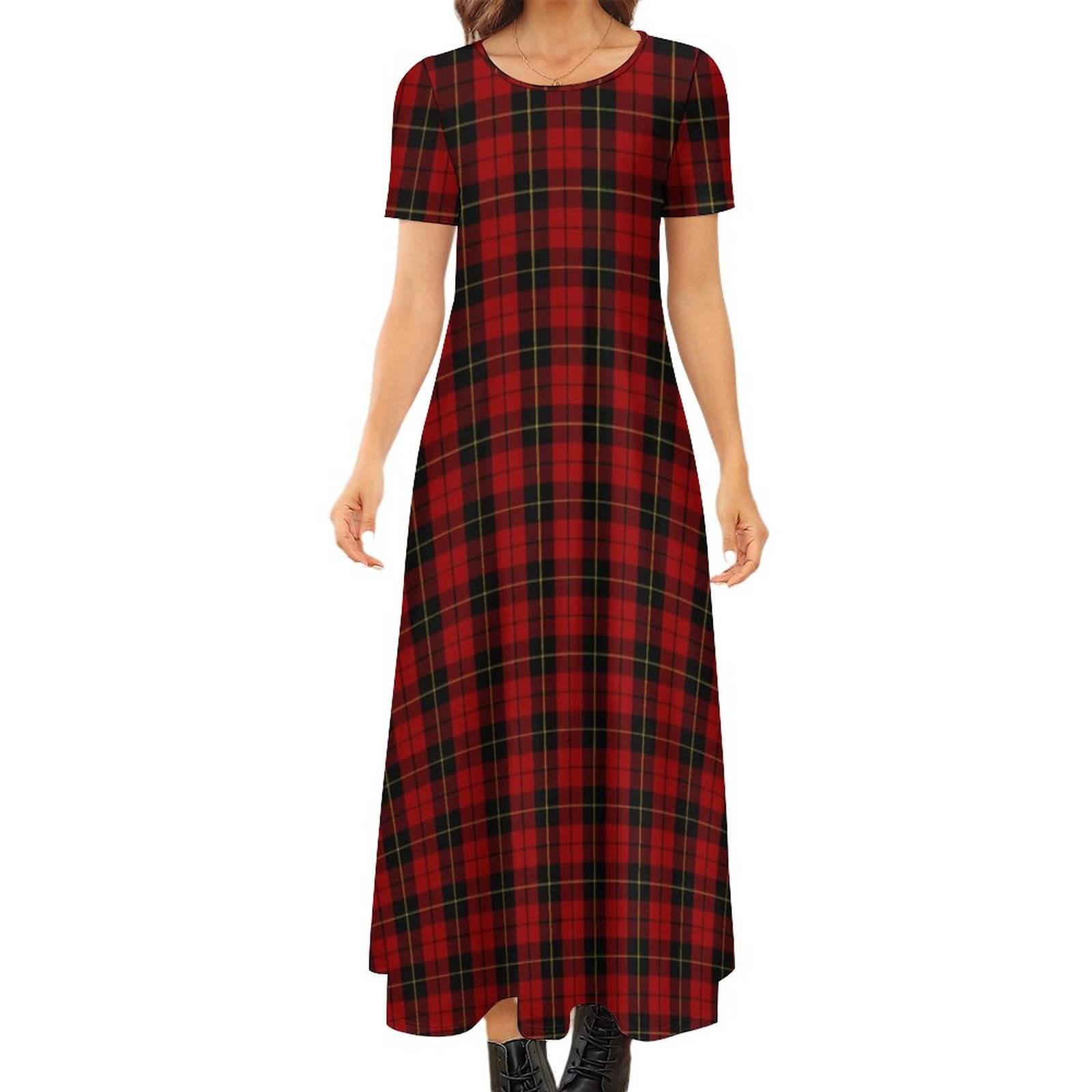 Scottish Clan Wallace Tartan Summer Hawaiian Boho Long Dress Women Plus Size Vintage Print Loose Flowy Maxi Dresses