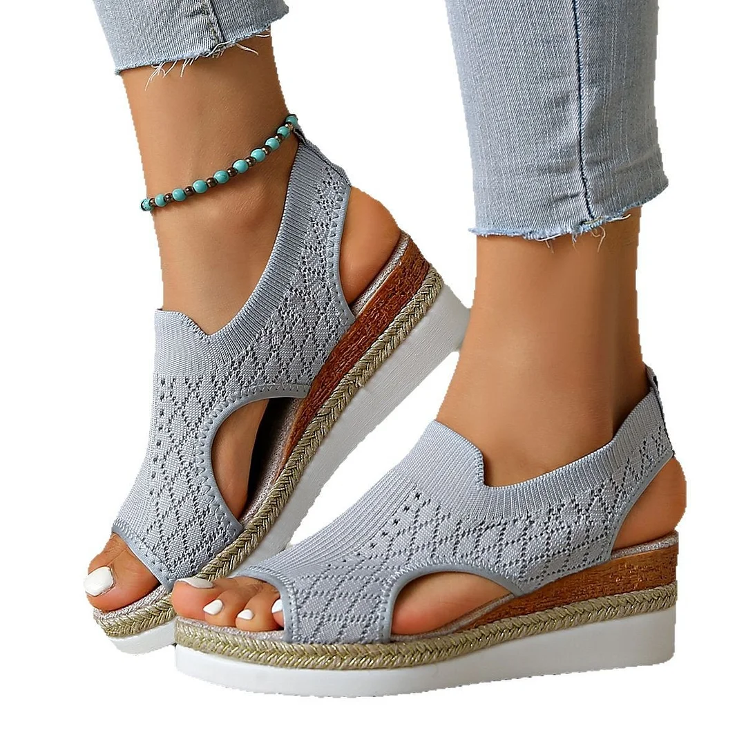 Yyvonne And Summer New Flying Fish Mouth Sandals Women's Net Cloth Breathable Slopes Sandals Large Hot Beach Sandals