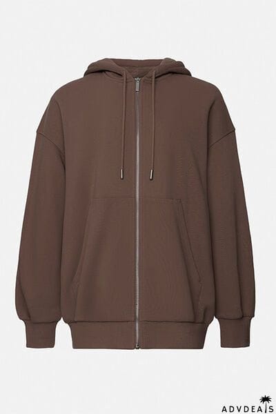 Zip Up Drawstring Hoodie and Pants Set