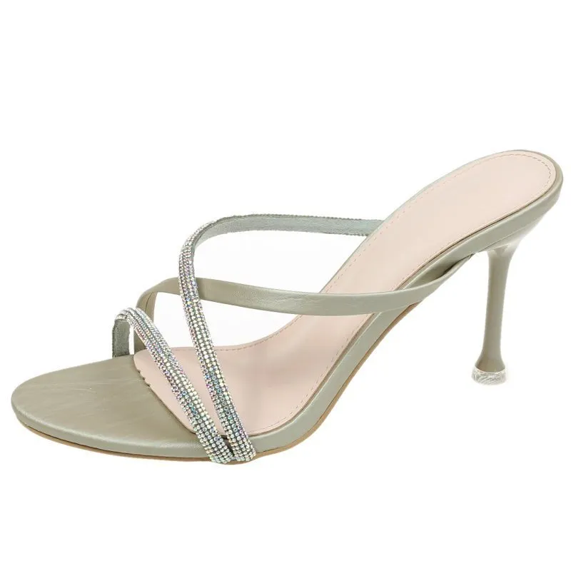 Breakj Breakj Sandals Water Drill Women's Fine And Exposed Toe 2025 Summer New One-Word With Half-Slippers Wearing Net Red Tide