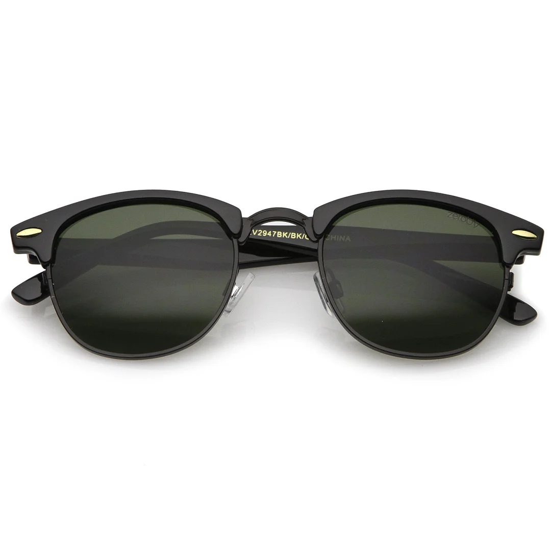 Classic Horn Rimmed Neutral Colored Lens Semi-Rimless glasses 49mm