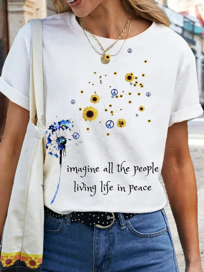 Women's Hippie Imagine All The People Living Life In Peace T-Shirt socialshop