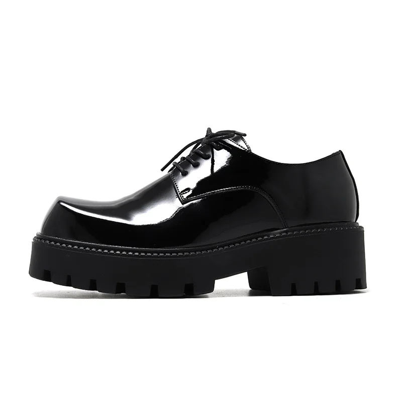Tanguoant Tanguoant 2024 New Youth Square Head British Wind With Thick Bottom Niche Casual Daily Leather Shoes 85766-R