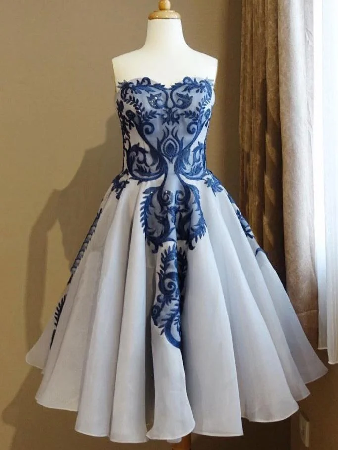 A-line Sweetheart Royal Blue Short Prom Dresses Vintage Homecoming Dress