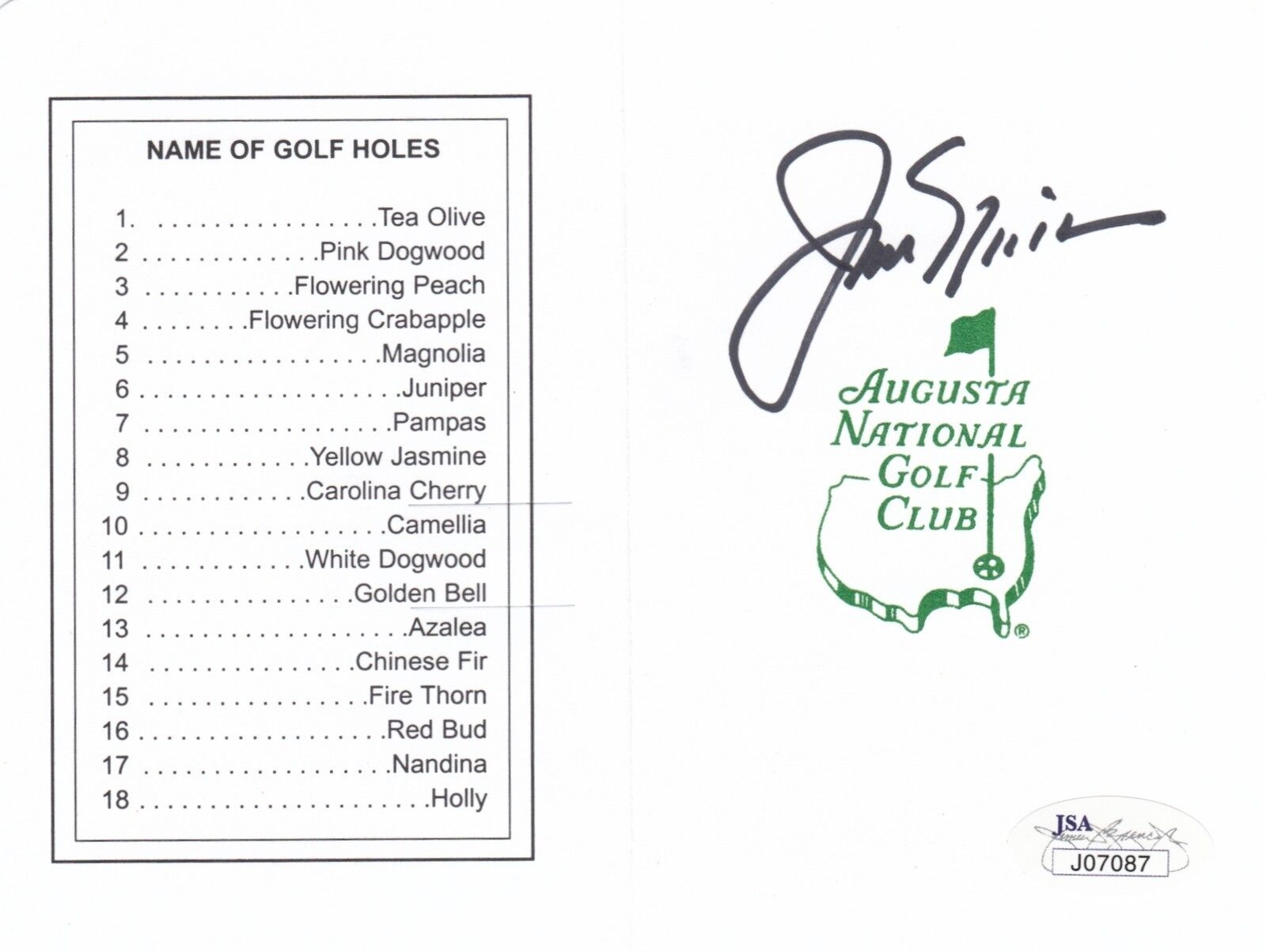 Jack Nicklaus Signed W/JSA Certification Masters Scorecard