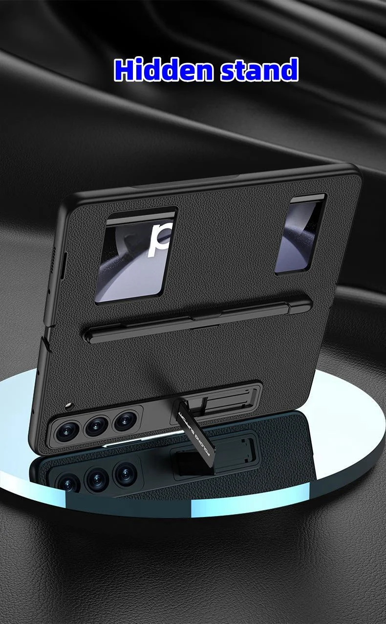 Samsung Galaxy ZFold series pen tray flip cover plain leather holder mobile phone case