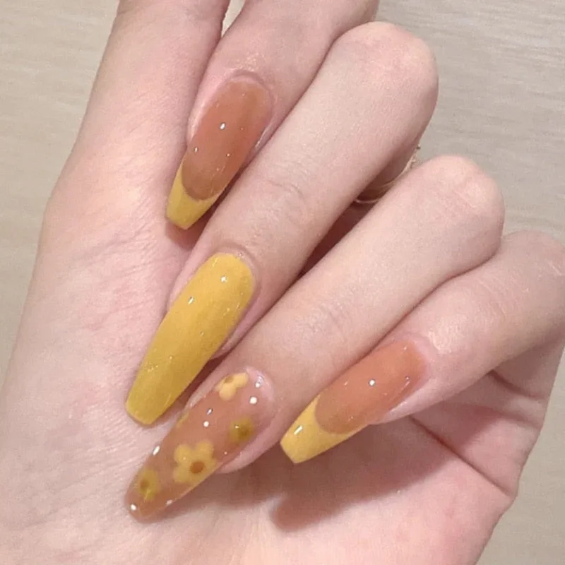 24pcs Peach Pink Full Cover Fake Nails Art Tools Press on Ballerina Acrylic for False Nail Tips with Glue Women Girls Nail Decor-Nail Inspo