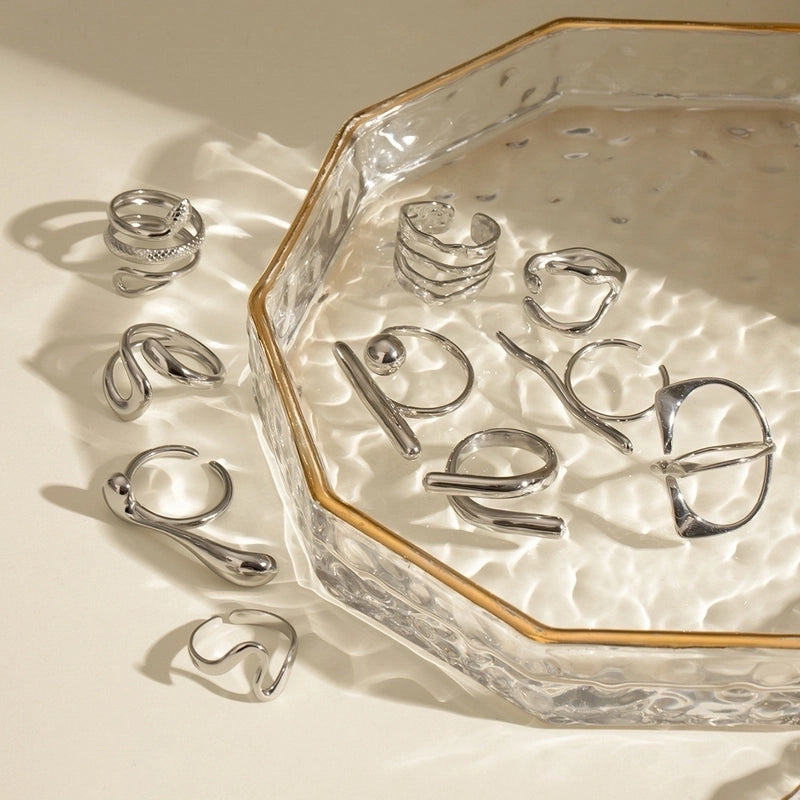 Exaggerated Artistic Geometric 304 Stainless Steel Layered Open Rings