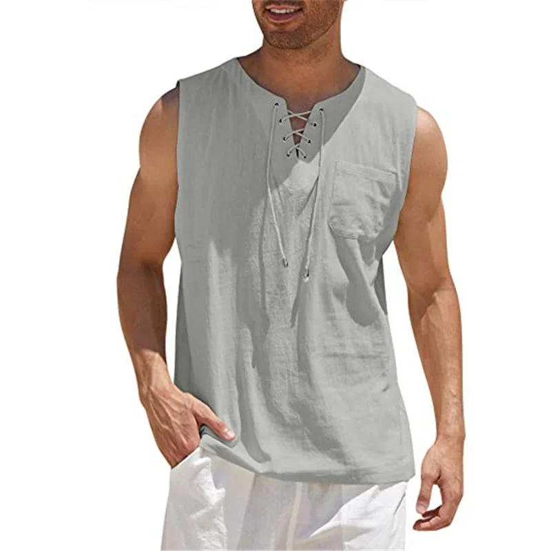  Men's Casual Sleeveless Vest with Lace-Up Front Design for Summer